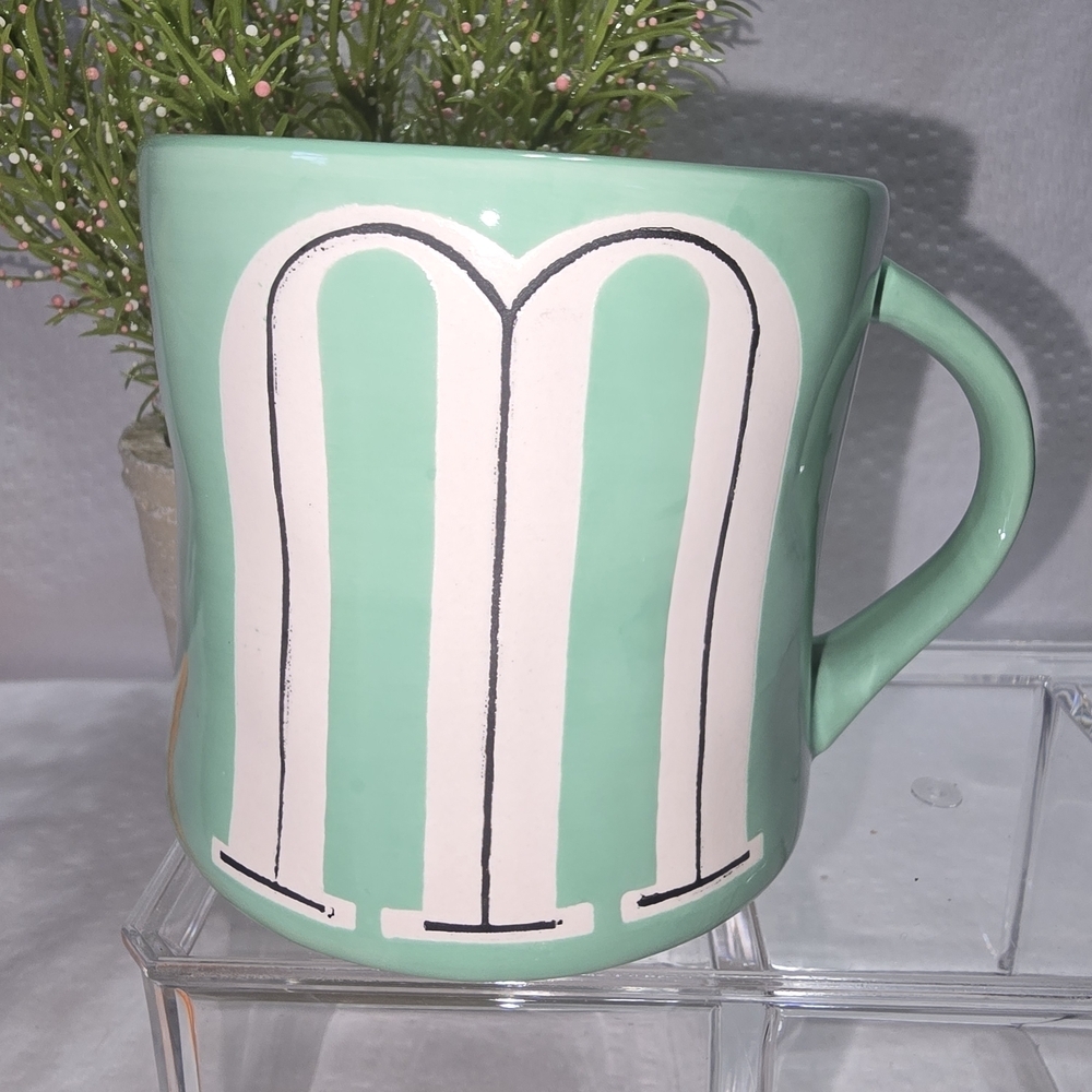 Anthropologie Hand-Painted Ceramic Mug Mint Green With M Initial